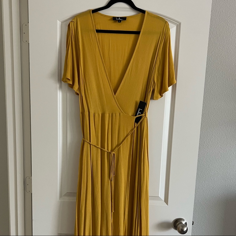 Lulus Heart of Gold Wrap Maxi Dress